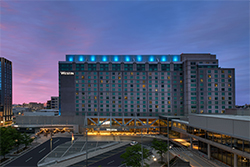 Picture shows The Westing Boston Seaport District hotel by night